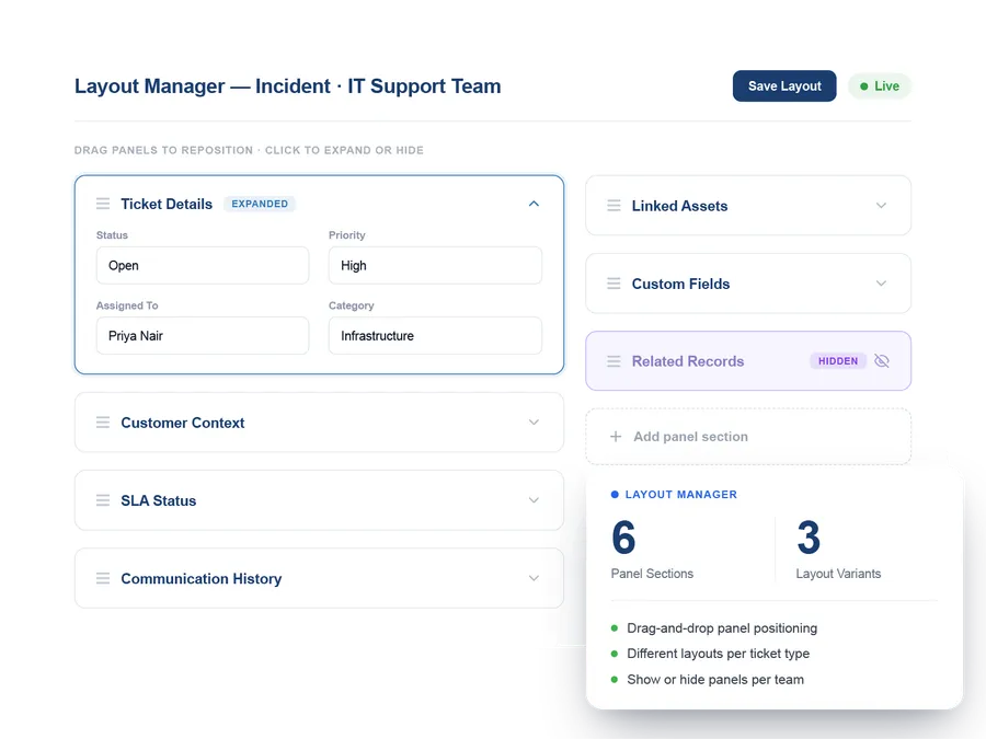 Vivantio customization — custom field editor with types and conditional visibility