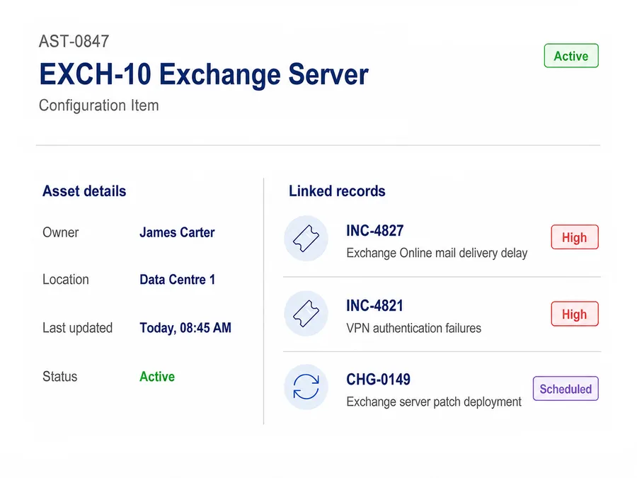 Vivantio ITSM — asset and CI record view