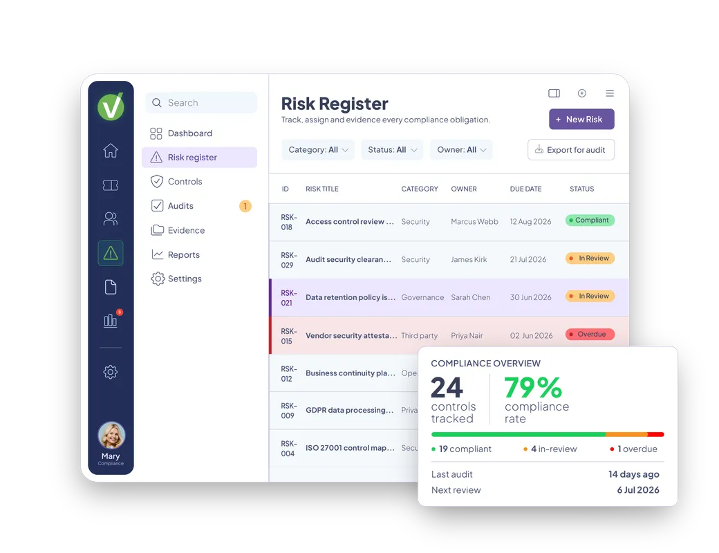 Vivantio GRC service management — risk register view