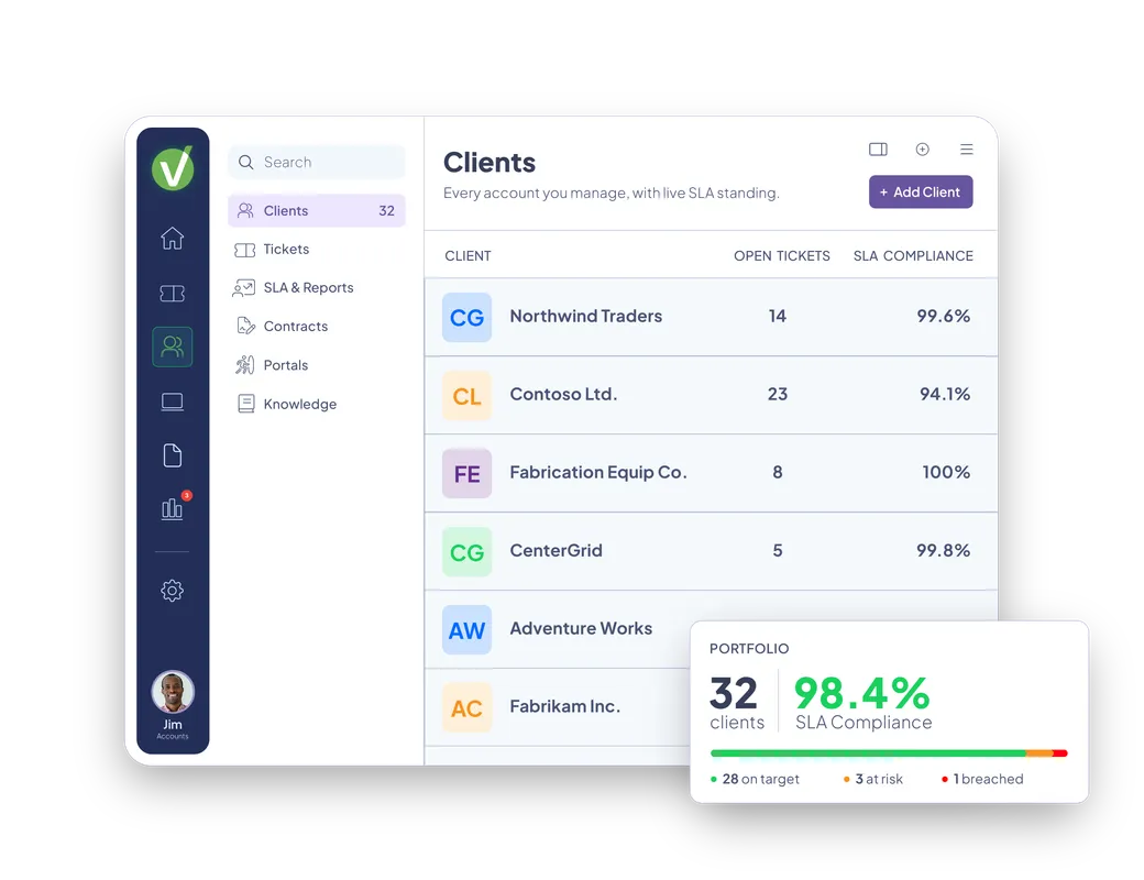Vivantio technology service management — client portal view