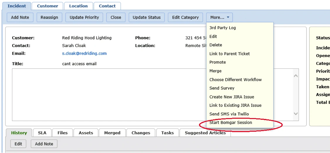 screenshot of beyondtrust vivantio webhook session