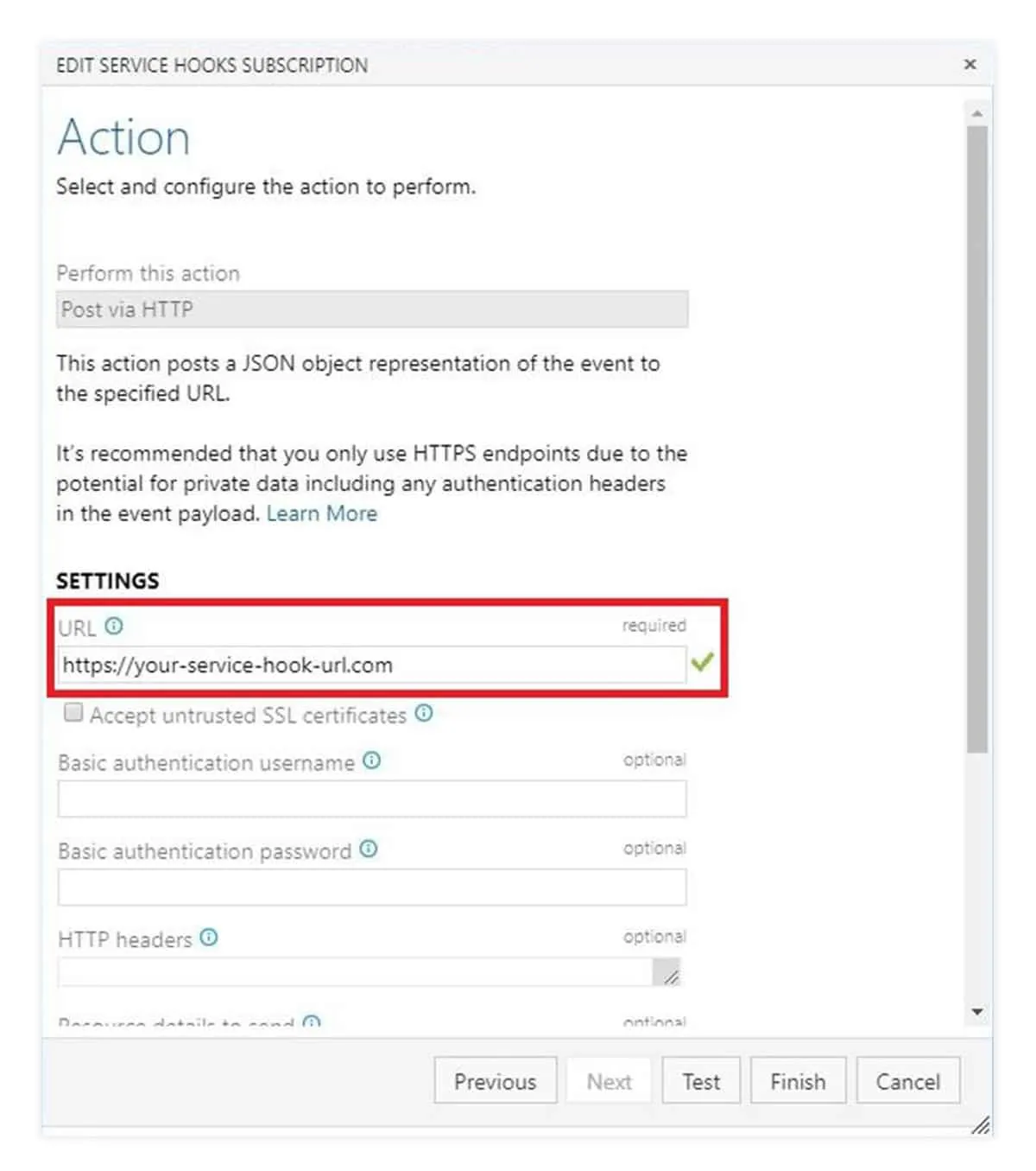 service hook subscription action