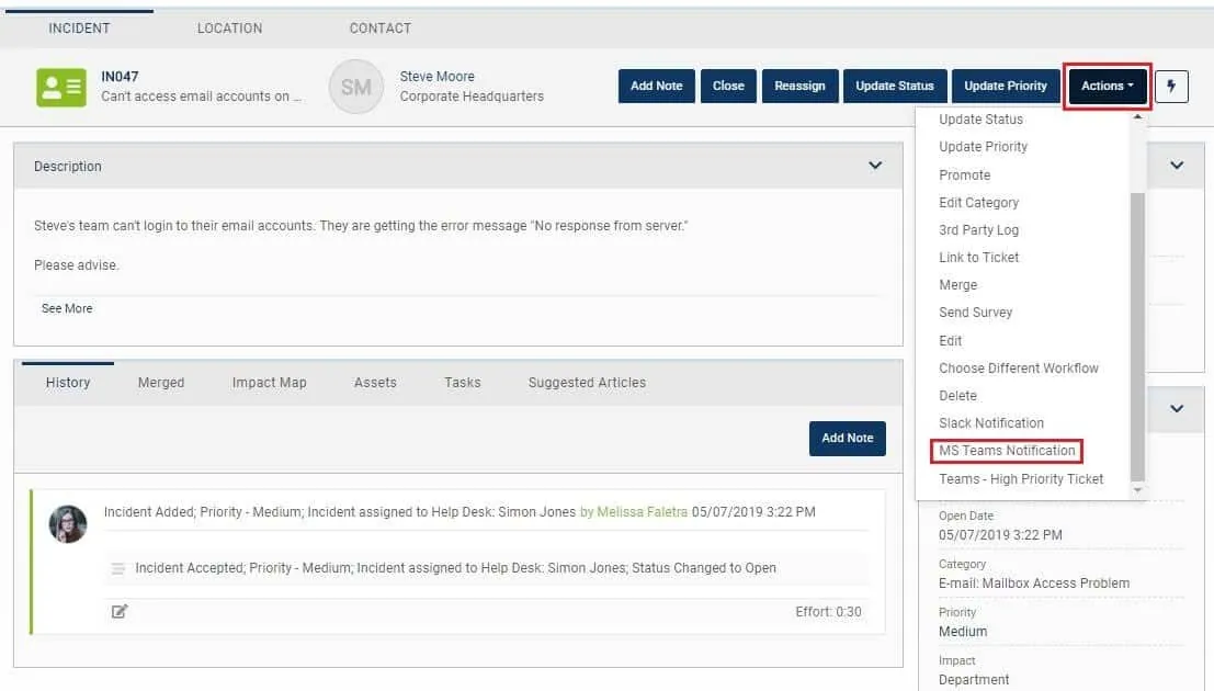 notification from ticket window