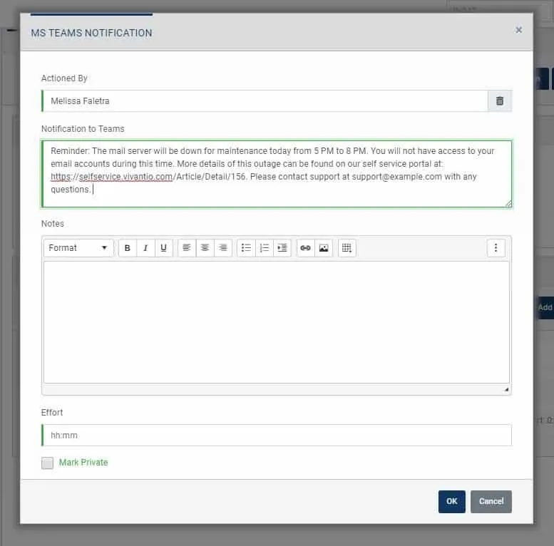 screenshot of notification message
